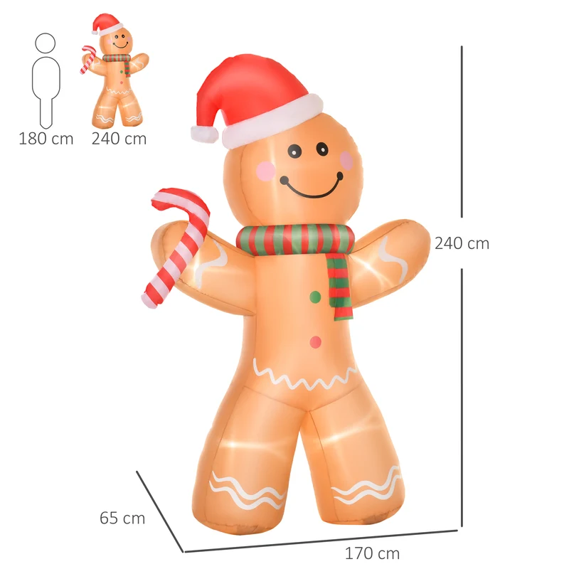 Selbstaufblasender Lebkuchenmann 240cm LED Beleuchtung Gebläse Weihnachten