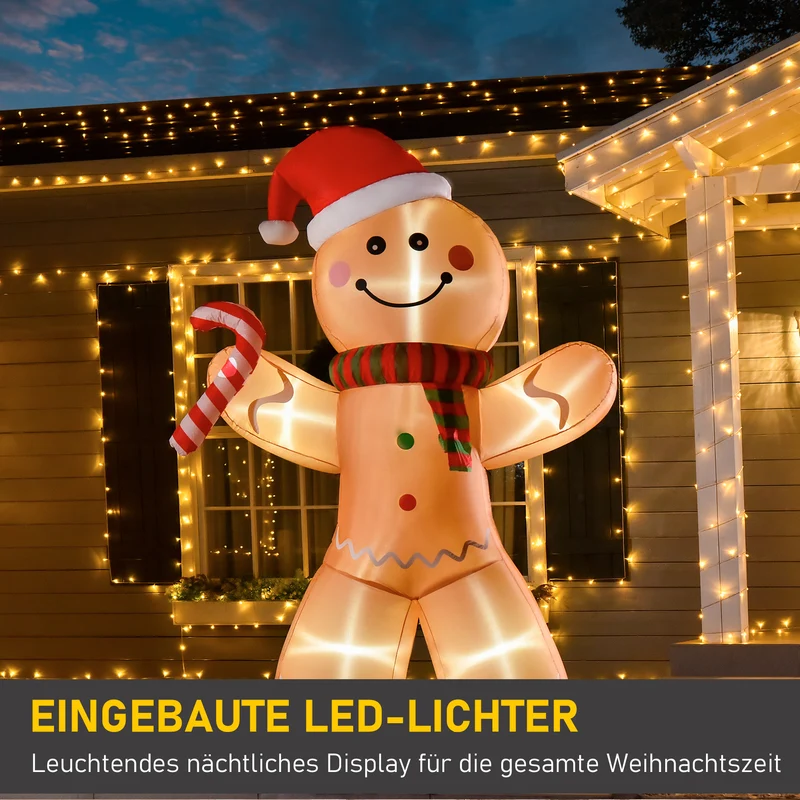 Selbstaufblasender Lebkuchenmann 240cm LED Beleuchtung Gebläse Weihnachten
