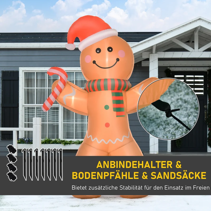 Selbstaufblasender Lebkuchenmann 240cm LED Beleuchtung Gebläse Weihnachten