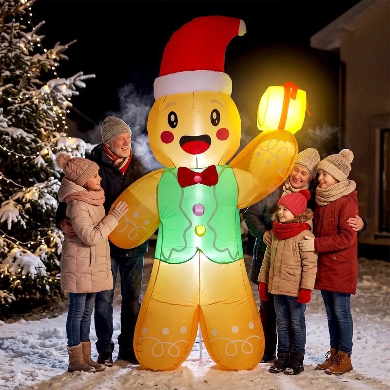 Aufblasbarer Weihnachts-Lebkuchenmann 250cm LED Beleuchtung