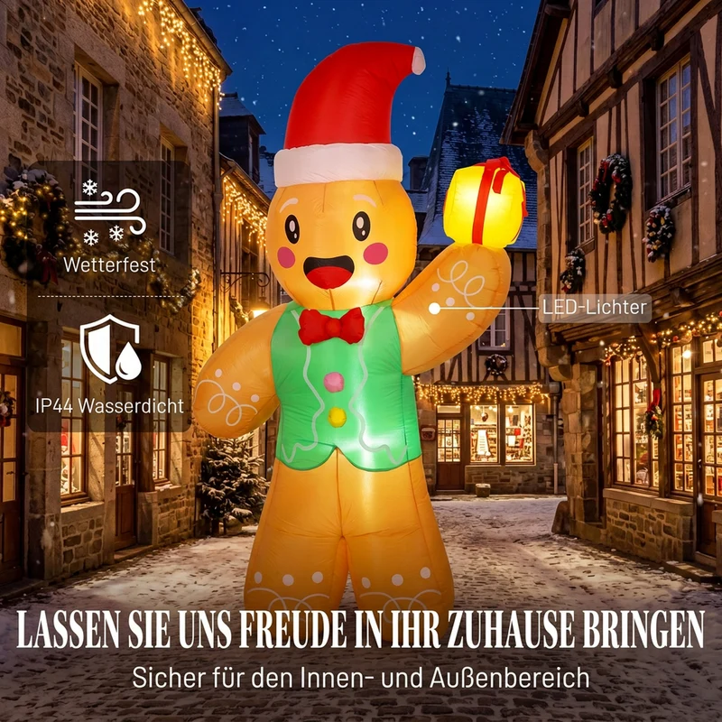 Aufblasbarer Weihnachts-Lebkuchenmann 250cm LED Beleuchtung