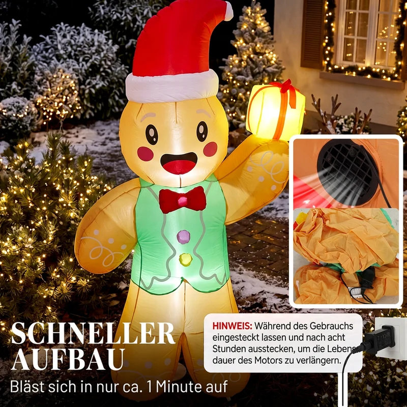 Aufblasbarer Weihnachts-Lebkuchenmann 250cm LED Beleuchtung