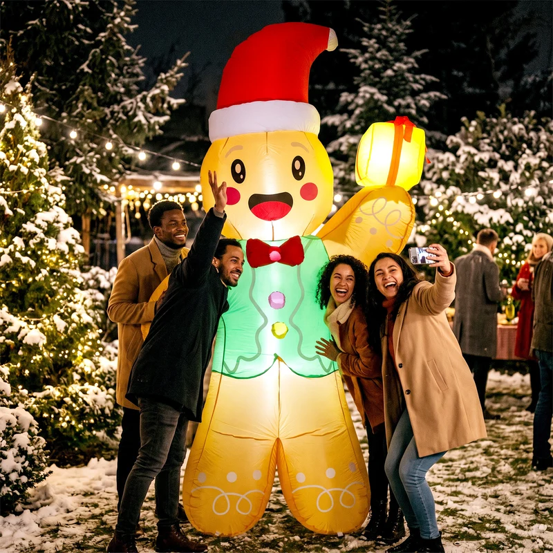 Aufblasbarer Weihnachts-Lebkuchenmann 250cm LED Beleuchtung