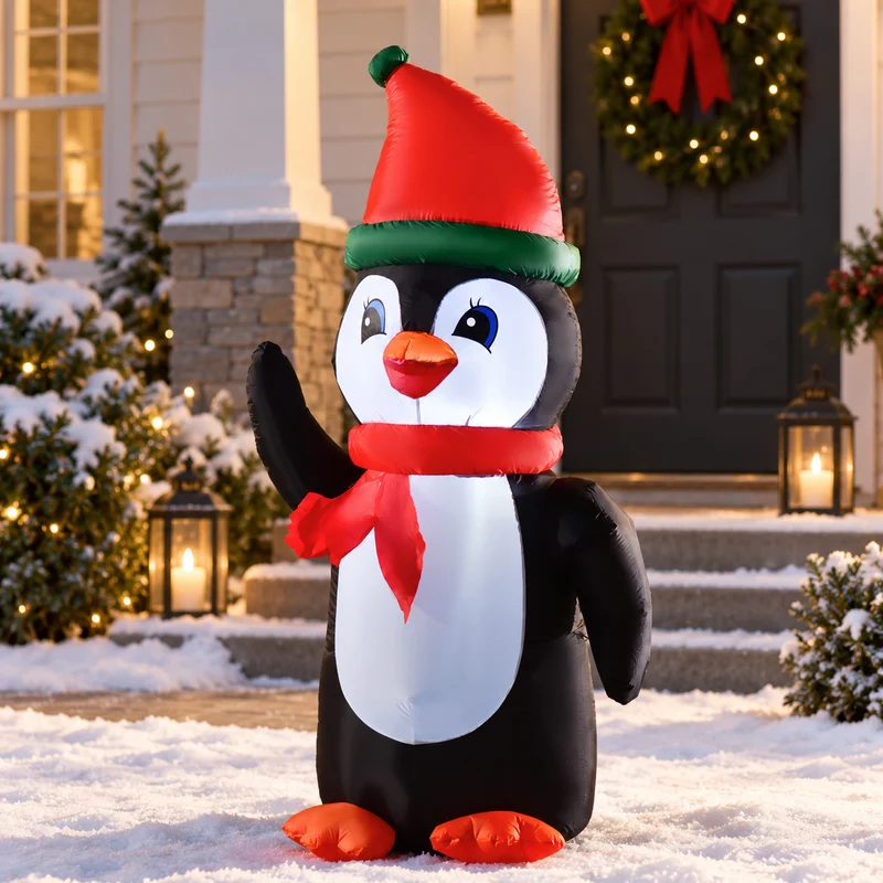 Aufblasbarer Weihnachtspinguin 155cm LED Beleuchtung Selbstaufblasend