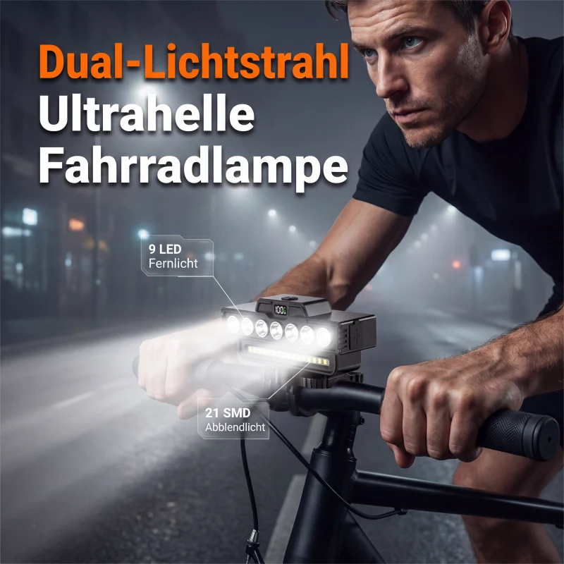 🚴 Ultrahelle LED-Fahrradleuchte mit Doppelstrahl 🔋