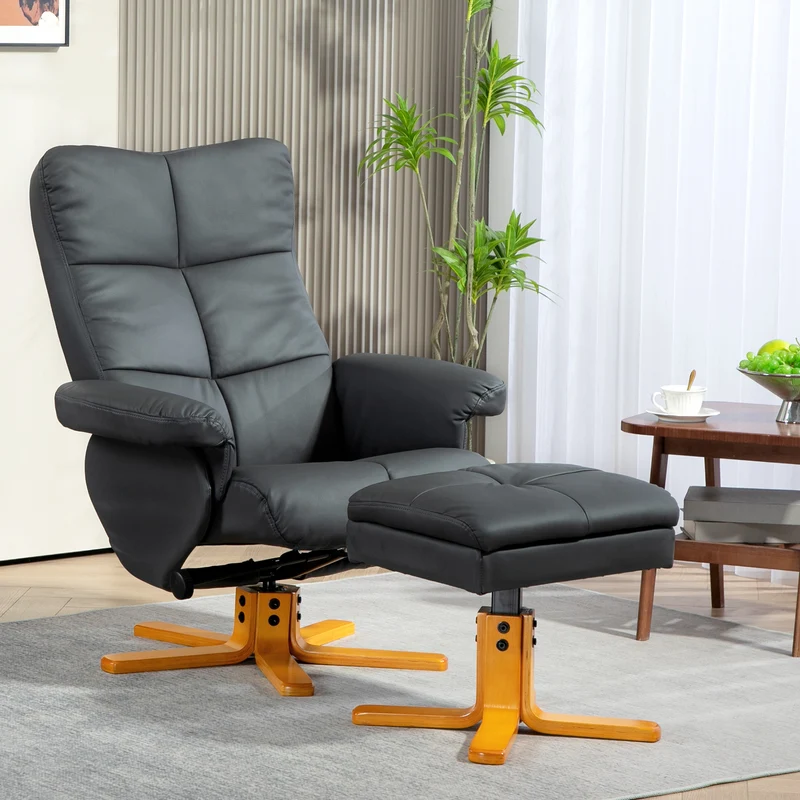 Relaxsessel Sessel mit Hocker Fußhocker Kunstleder Dunkelgrau