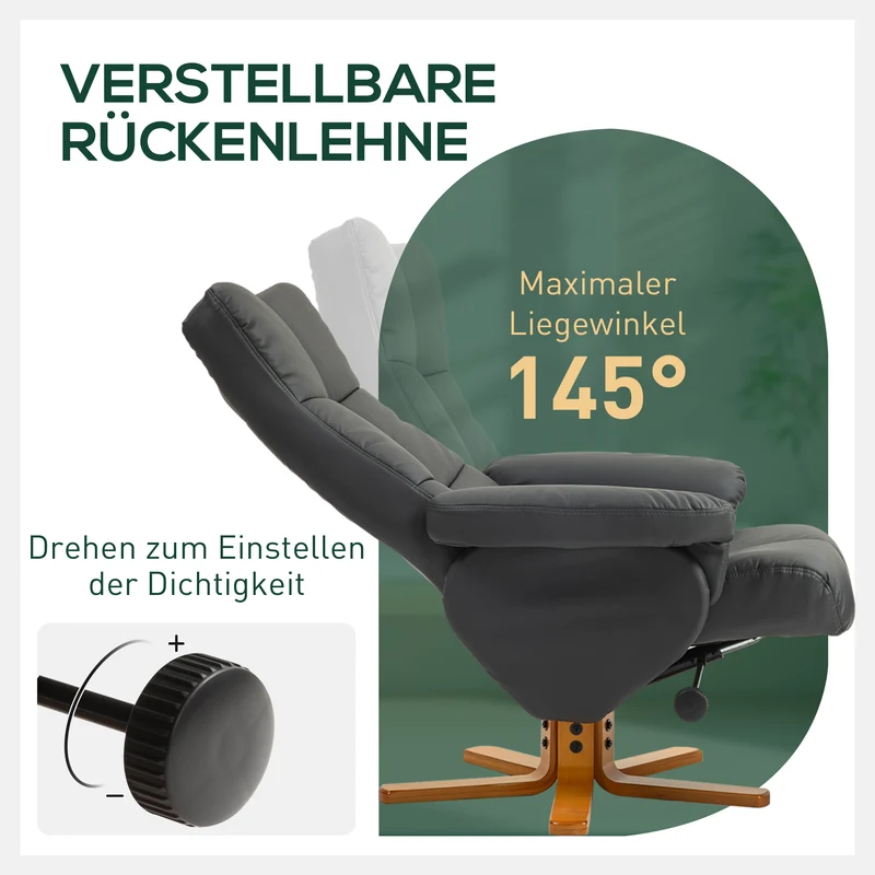 Relaxsessel Sessel mit Hocker Fußhocker Kunstleder Dunkelgrau