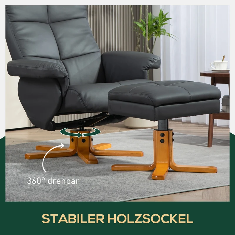 Relaxsessel Sessel mit Hocker Fußhocker Kunstleder Dunkelgrau