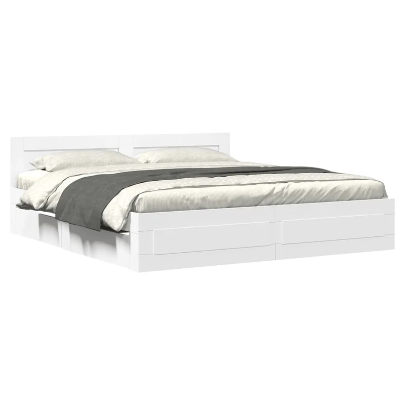 Bettgestell 200x200cm Weiß Holzwerkstoff Bett Lattenrost Doppelbett