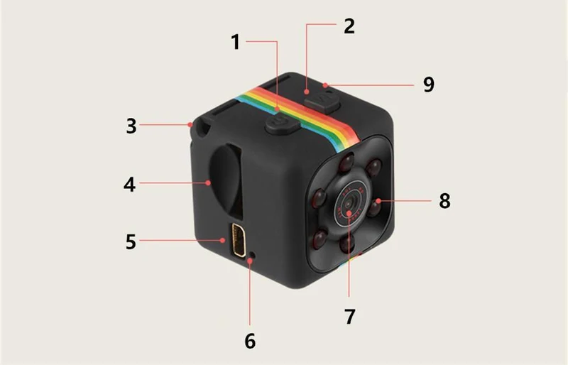 Mini Kamera 1080P HD – Bewegungserkennung, Loop-Aufnahme, 100 Min Akkulaufzeit, micro SD bis 32 GB, mit Halter für Auto & Fahrrad