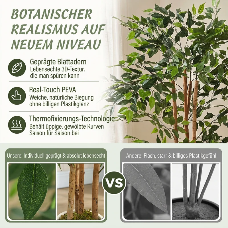 Künstlicher Banyanbaum 180cm Kunstpflanze Massivholzstamm Topf