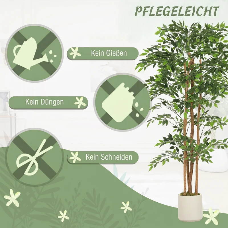 Künstlicher Banyanbaum 180cm Kunstpflanze Massivholzstamm Topf