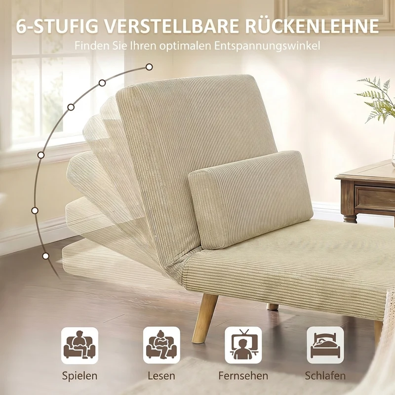 Schlafsessel 3in1 Ausklappbar Cord Verstellbare Rückenlehne