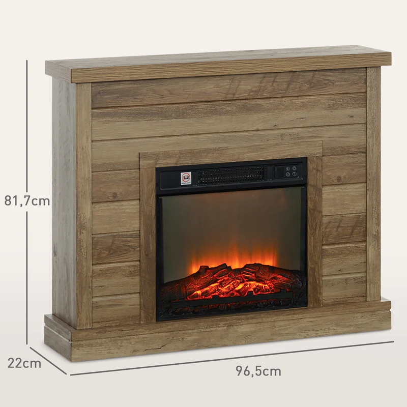 Elektrokamin 3D-Flammeneffekt Timer Fernbedienung Naturholz Standkamin