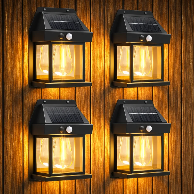 4x LED Solarlampen Außen Bewegungsmelder Wandleuchten Garten IP65