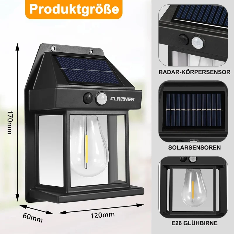 2x LED Solarlampen Außen Bewegungsmelder Wandleuchten Garten IP65