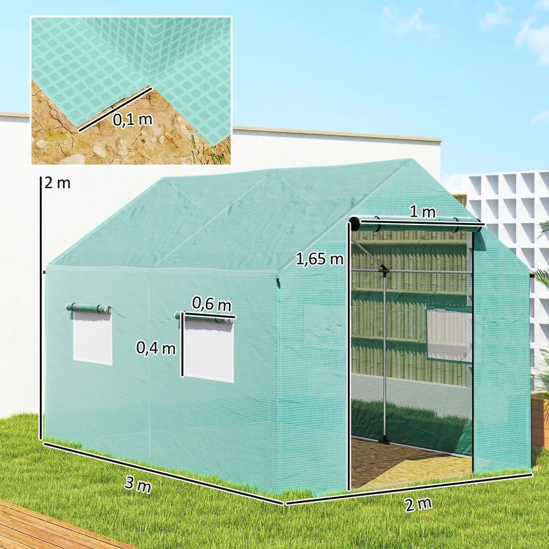 Foliengewächshaus 2x3x2m Gewölbt Treibhaus Rollfenster UV-Schutz