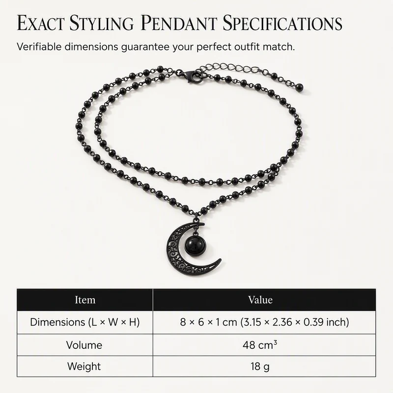📢📢50% OFF !! ⏰Gothic Dark Crystal Beaded Chain Necklace with Hollow Out Moon Alloy Pendant