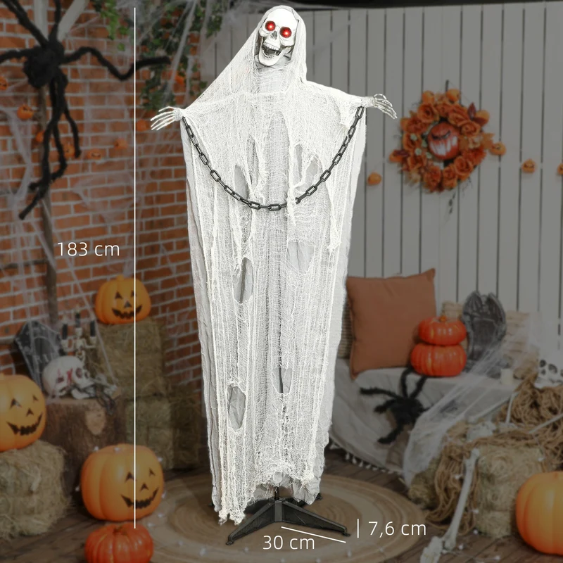Sensenmann Halloween Deko 183cm Gruselfigur LED Augen Animatronic