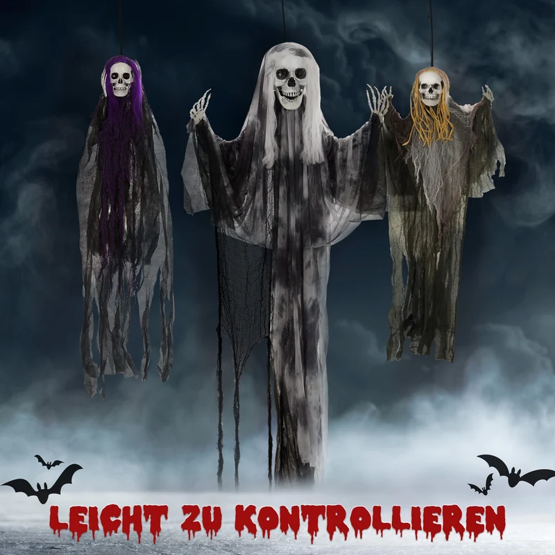 3x Set Halloween Skelett Geister Hängedeko 90 110 200cm Spukdeko Party