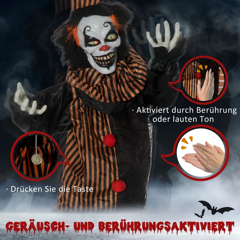 153cm Animatronic Halloween Horror Clown Gruselfigur Deko Sound Licht Effekte