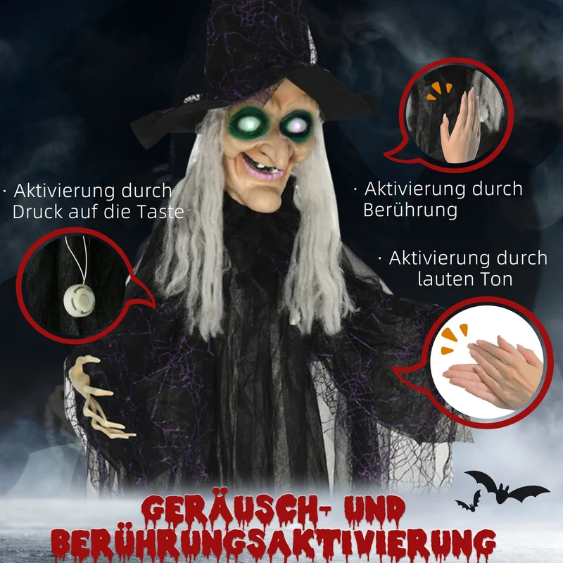 Halloween Hexe Dekoration Bewegungssensor Sound LED Lichter Figur