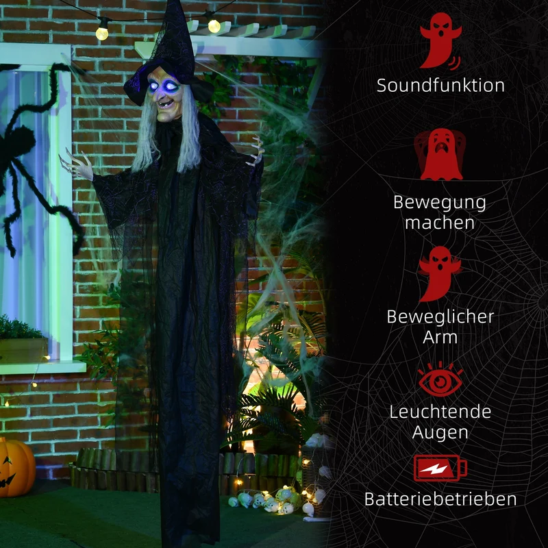 Halloween Hexe Dekoration Bewegungssensor Sound LED Lichter Figur