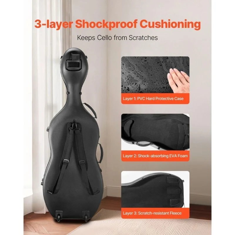 Cellokoffer 4/4 Kohlefaser Hartschale Tragegurte Rucksack Transportkoffer