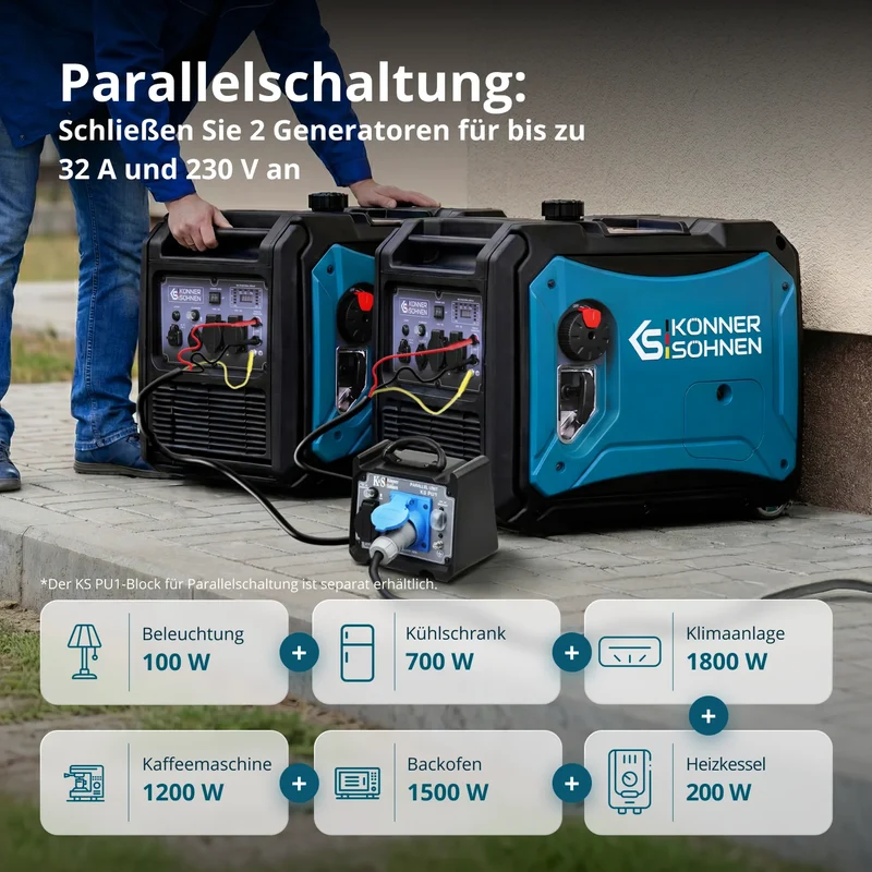 "Könner & Söhnen" LPG/Benzin-Inverter-Generator KS 4000iEG S - 4kW Nennleistung - Benzin / Gas Motor - 230V