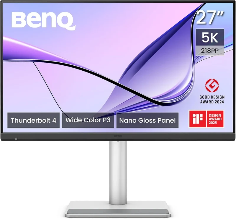 Monitor, 27 Zoll, 5120 × 2880, BenQ MA270S 96W/15W, P3-Farbraum, Thunderbolt 4, KVM, Nano-Gloss-Panel, Mac-Farbabstimmung, Daisy Chain, Helligkeits