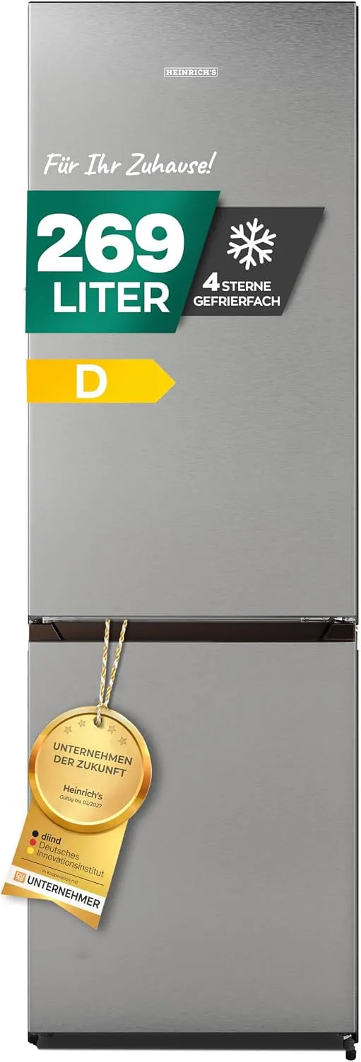 Elektrische Kühlbox, 269 L, 39 dB, LED-Beleuchtung, Gefrierfach, leise, 2 Temperaturzonen, Edelstahl, mobile Kühlbox, Kühlvolumen 198L, inox, Heinrich