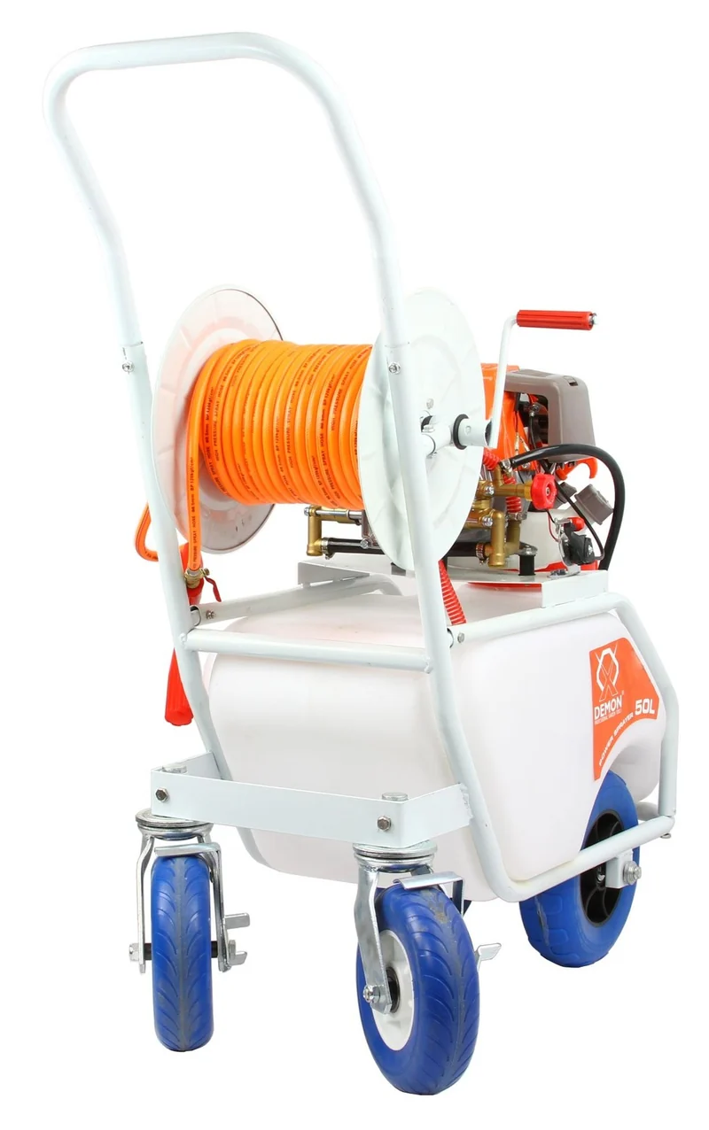 Benzin Drucksprueher 50L 4-Takt Motor 30m Schlauchwagen Gartenspritze