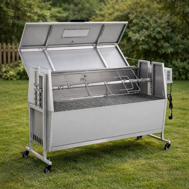 Spanferkel Grill Drehspieß Rotisserie XXL 60kg Edelstahl Elektrisch Grillrost