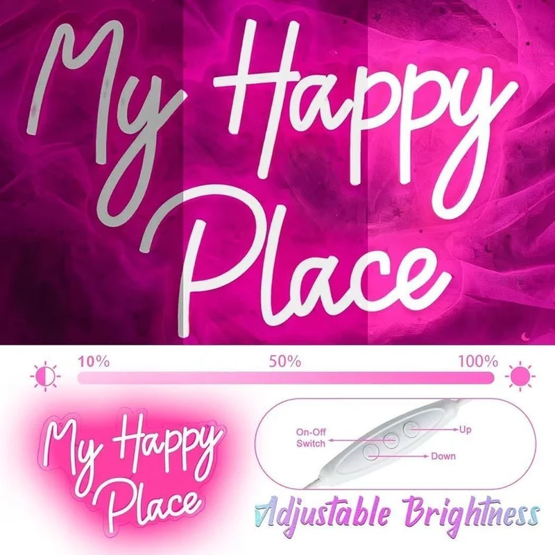 LED Neon Schild My Happy Place Beleuchtung Deko Wanddeko Leuchtschild