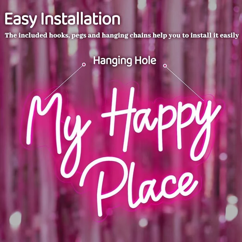 LED Neon Schild My Happy Place Beleuchtung Deko Wanddeko Leuchtschild
