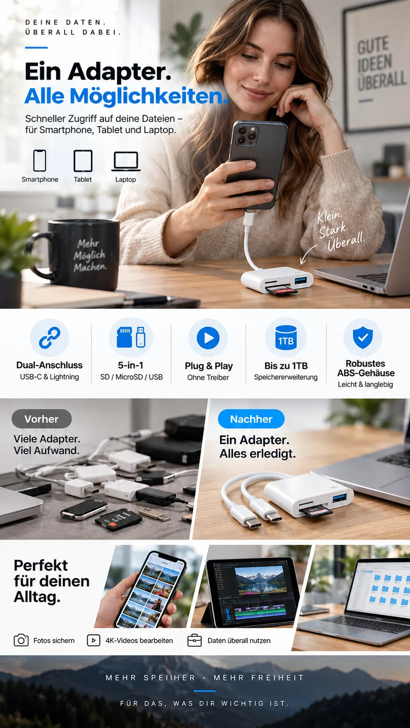 💾✨ 5-in-1-Multiport-Speicherkartenlesegerät – mehrere Speicherkarten einfach und bequem verwalten 🔌📱