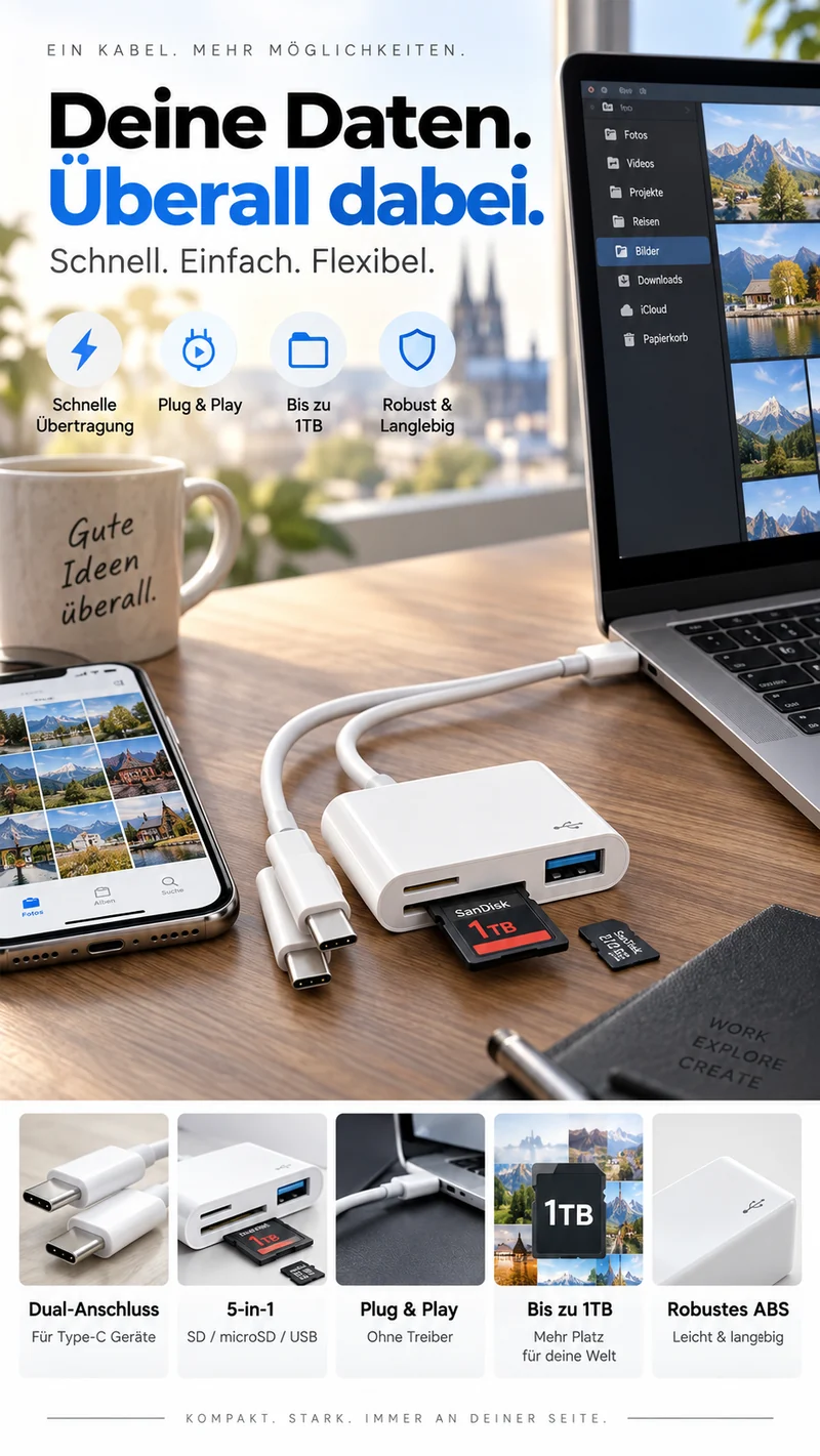 💾✨ 5-in-1-Multiport-Speicherkartenlesegerät – mehrere Speicherkarten einfach und bequem verwalten 🔌📱