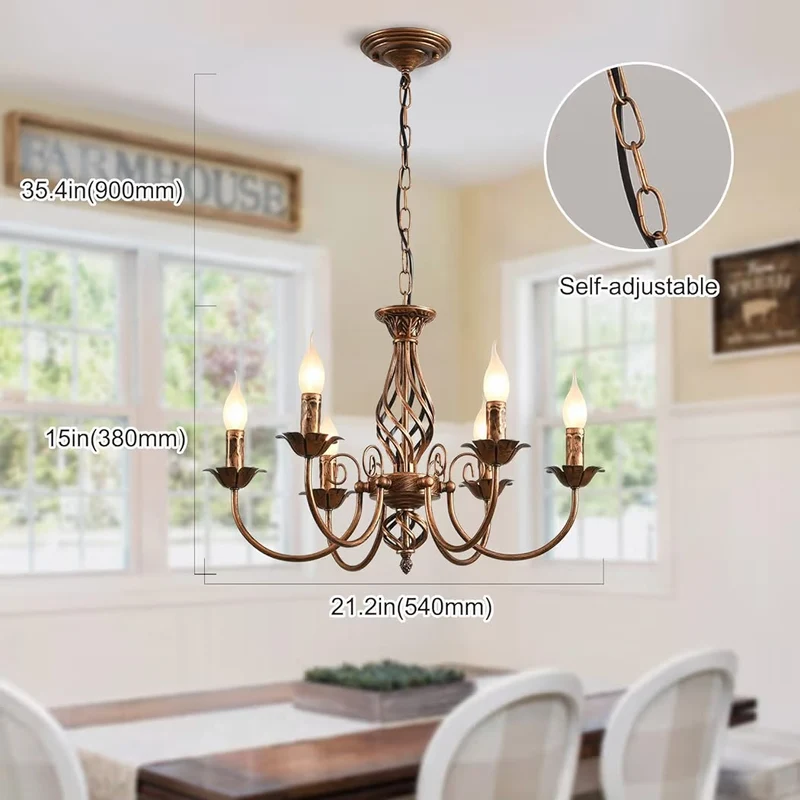 Antik Bronze Kronleuchter 6 Flammig Deckenlampe Beleuchtung