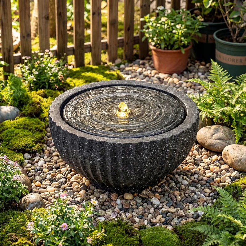 Springbrunnen Gartenbrunnen LED Beleuchtung Brunnen Gartendeko