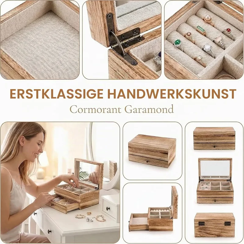 Vintage Holz Schmuckschatulle Aufbewahrungsbox Schatulle
