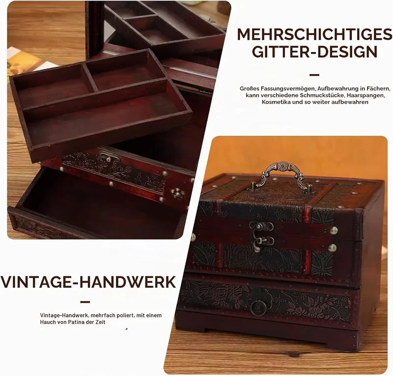 Vintage Holz Schmuckschatulle Schmuckkästchen Aufbewahrung