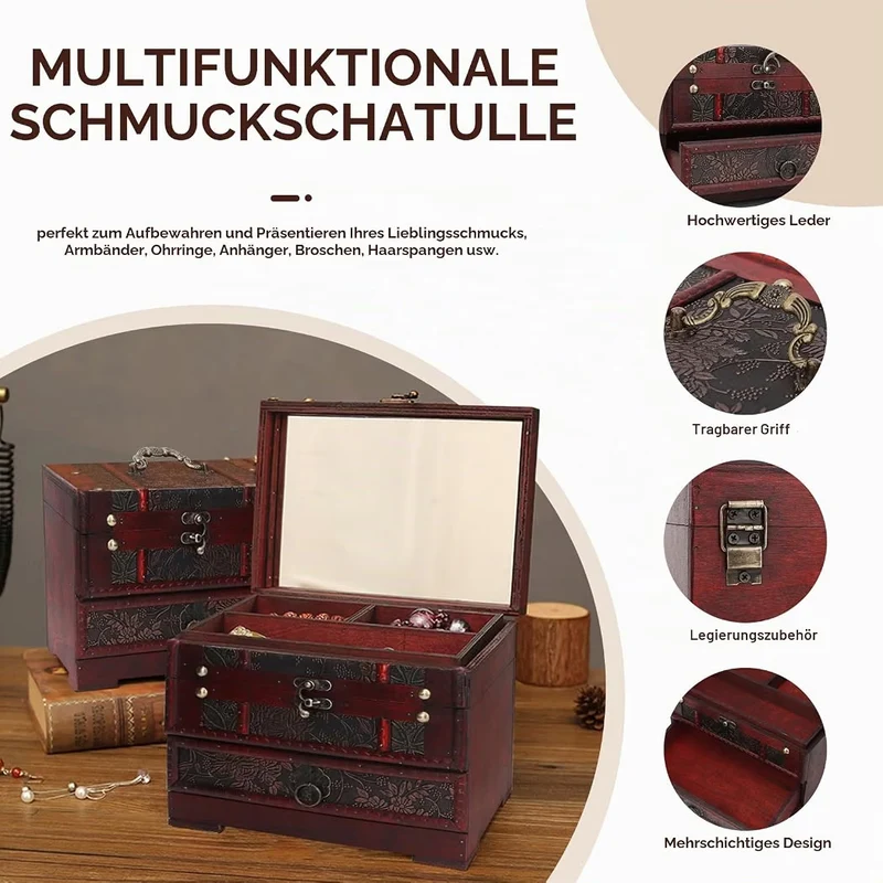 Vintage Holz Schmuckschatulle Schmuckkästchen Aufbewahrung