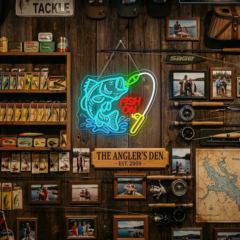 LED Neon Schild Fish On Wanddeko Dekoration Beleuchtung