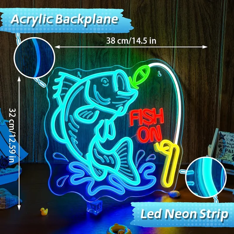LED Neon Schild Fish On Wanddeko Dekoration Beleuchtung