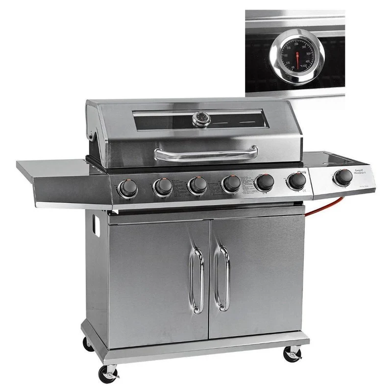 Gasgrill Grillwagen 7 Brenner 19,3 kW Edelstahl Thermometer