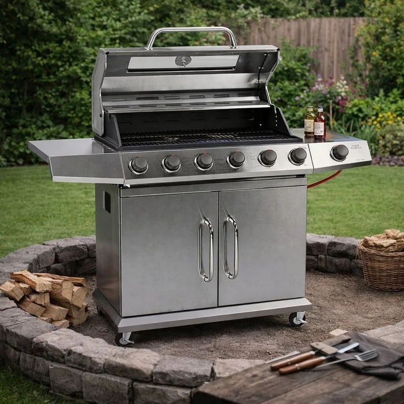 Gasgrill Grillwagen 7 Brenner 19,3 kW Edelstahl Thermometer