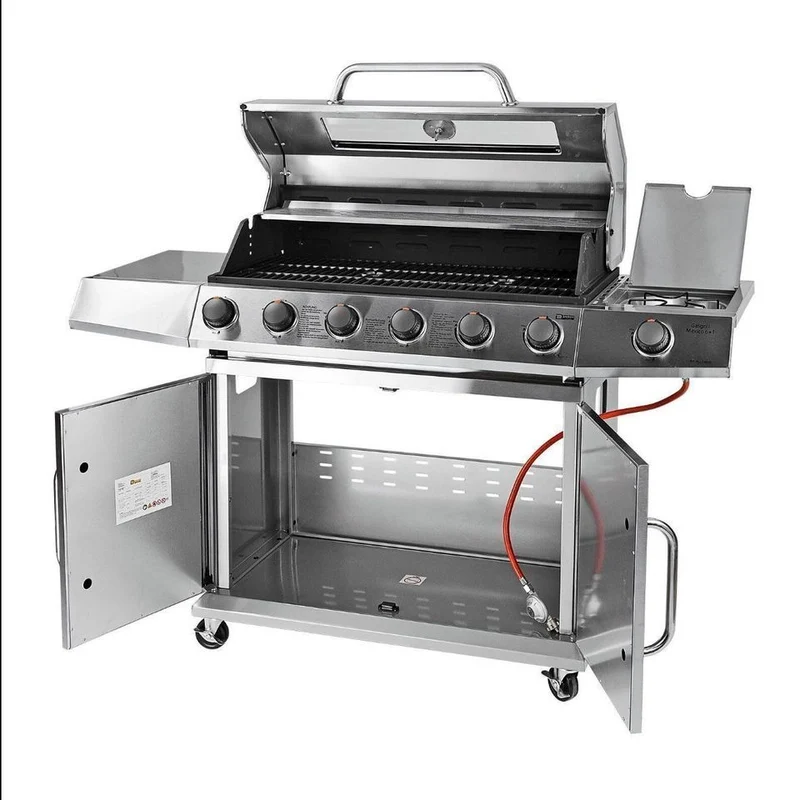 Gasgrill Grillwagen 7 Brenner 19,3 kW Edelstahl Thermometer