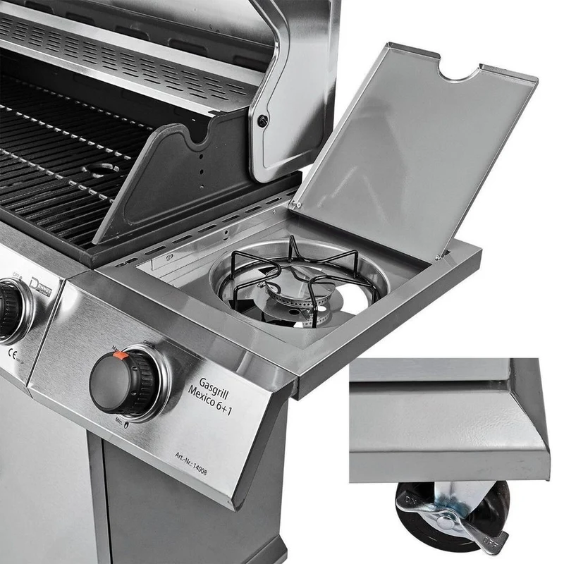 Gasgrill Grillwagen 7 Brenner 19,3 kW Edelstahl Thermometer