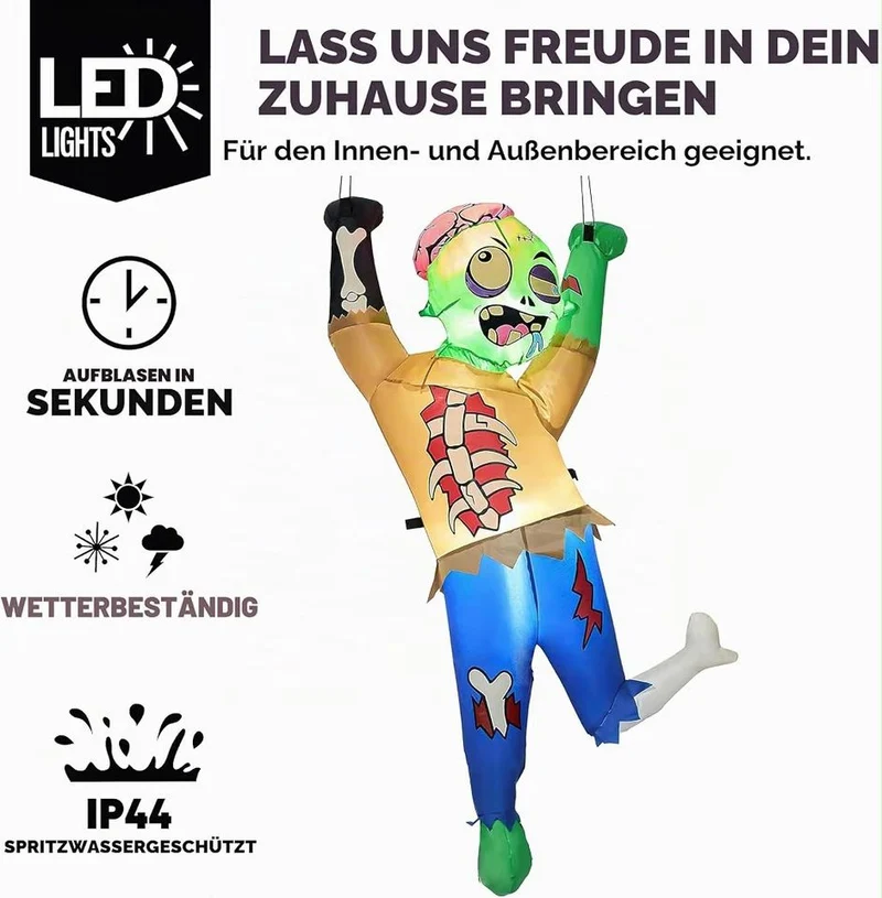 Halloween Aufblasbarer LED Zombie Kletterdeko Außendekoration 152cm