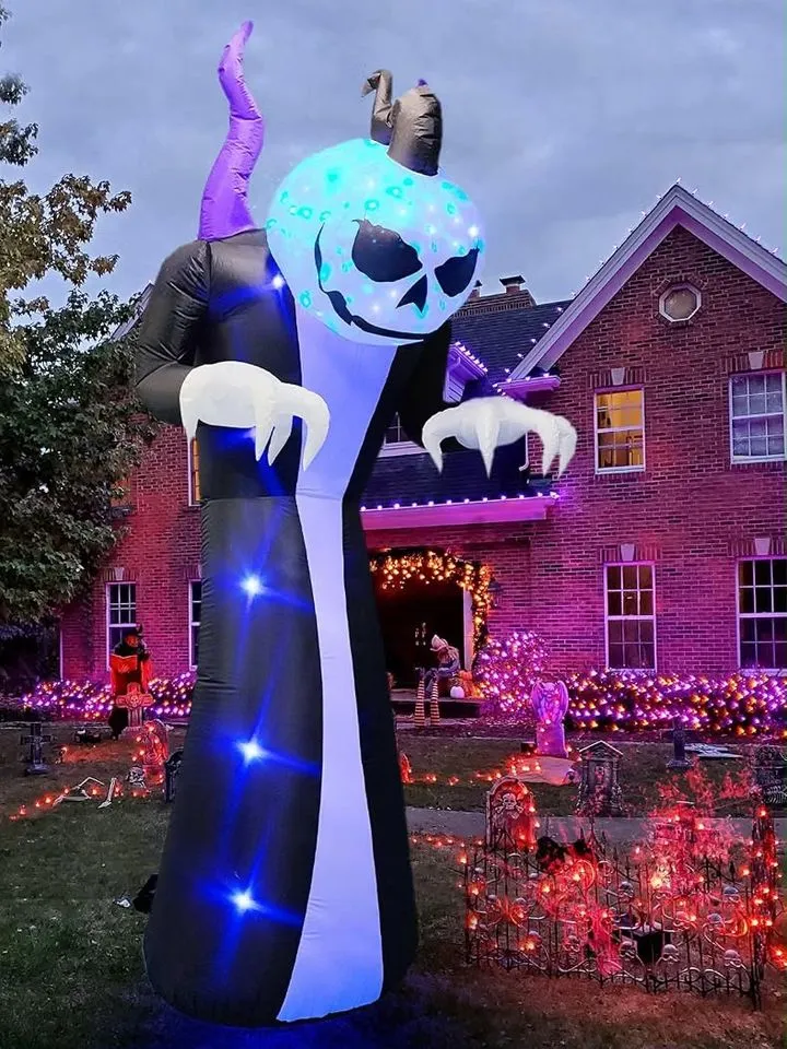 Halloween Aufblasbar Skelett Gitarre Grabstein Kürbis LED Beleuchtung